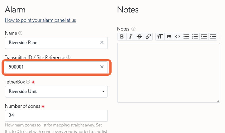 New Virtual Alarm form