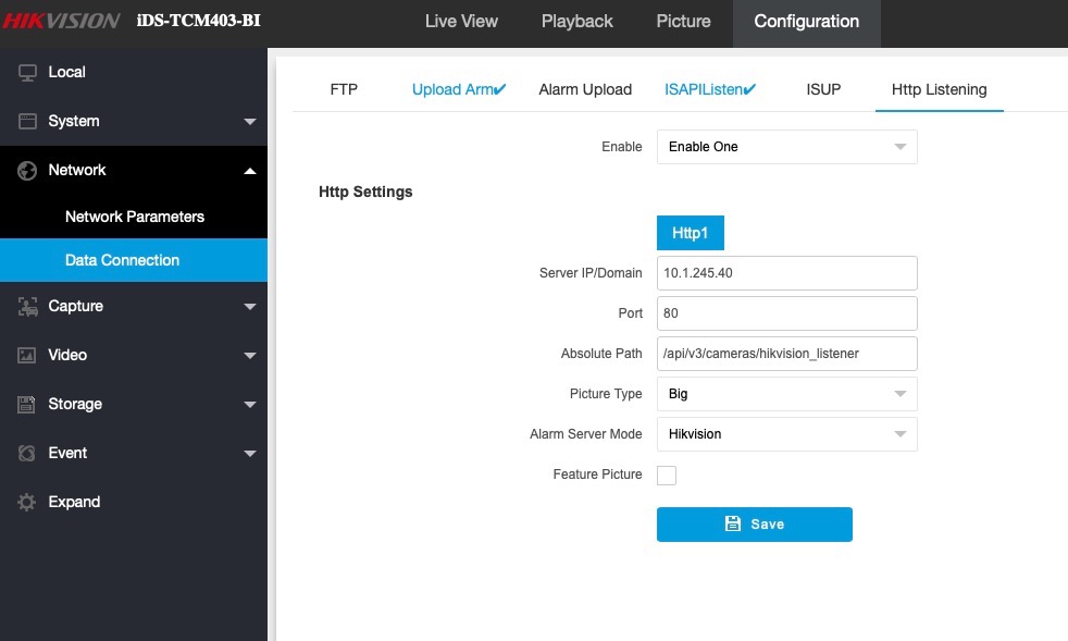 iDS Http Listening settings