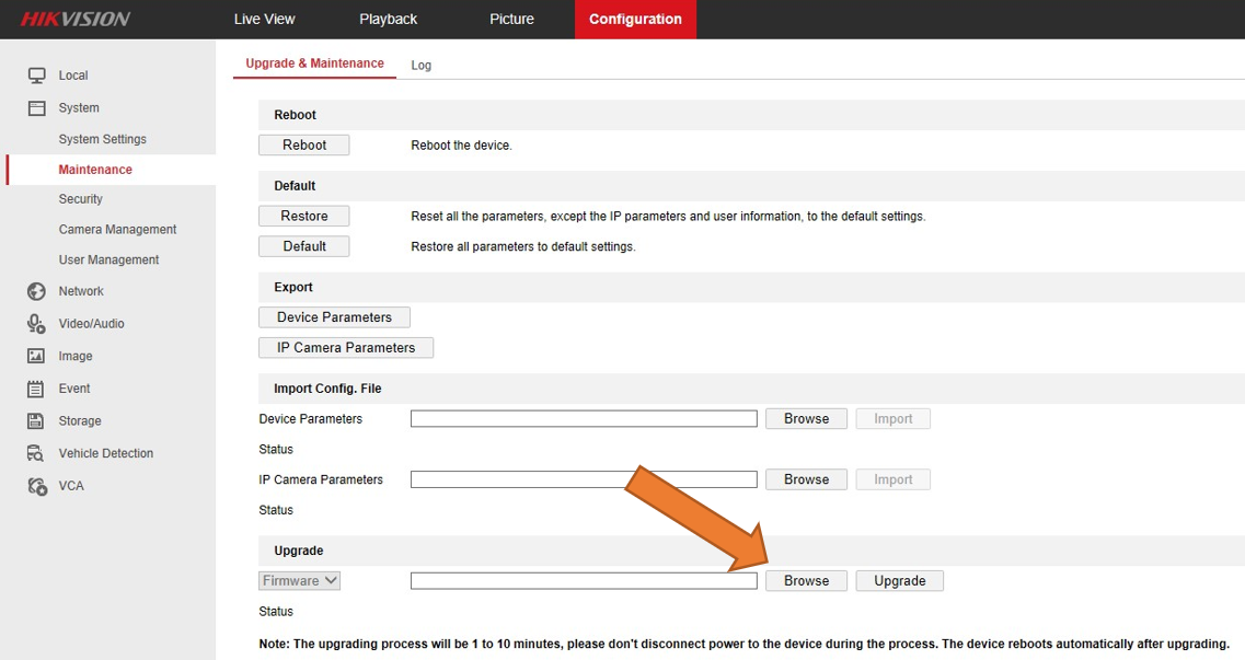 Click Browse to select firmware file