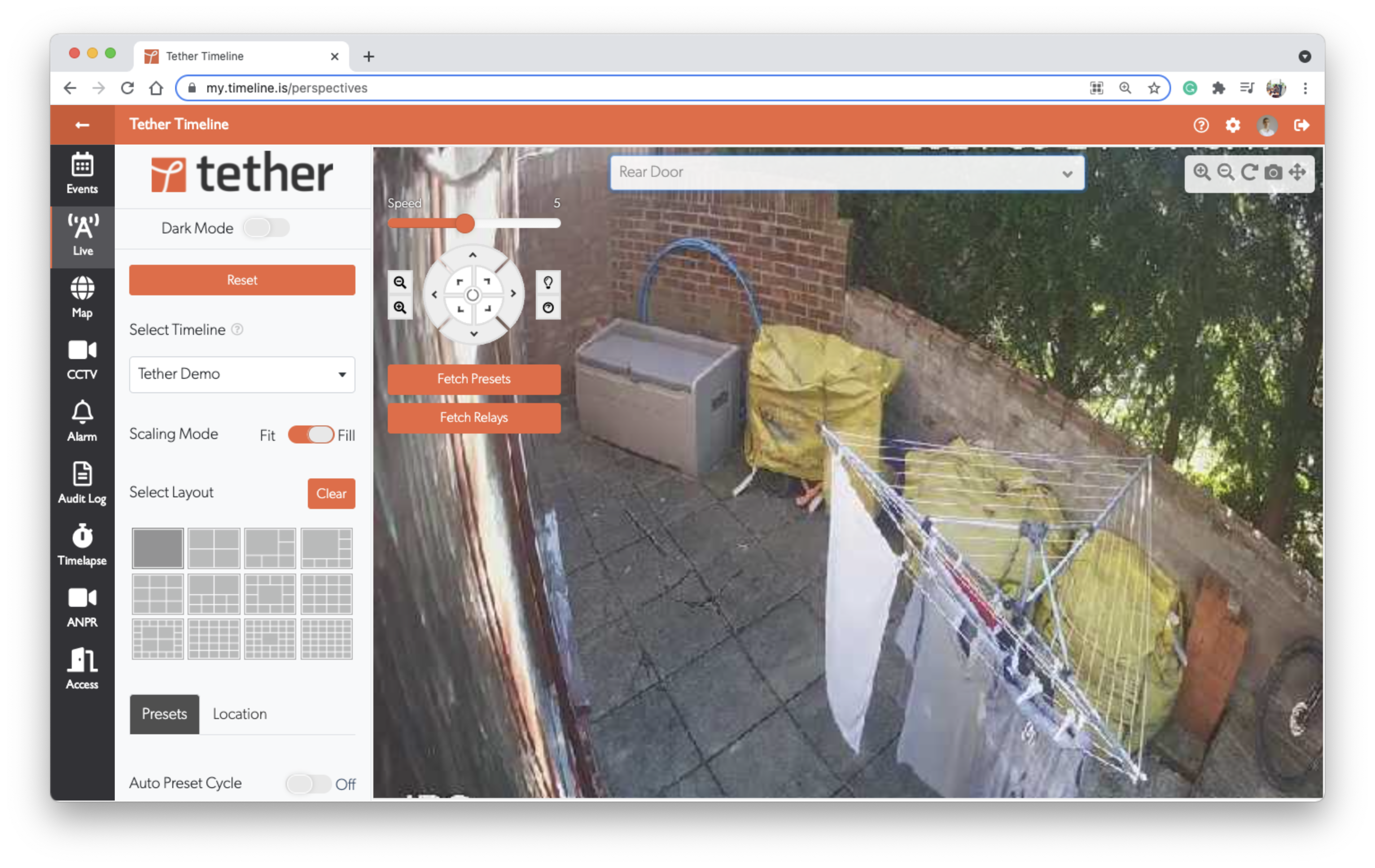 PTZ controls in live view