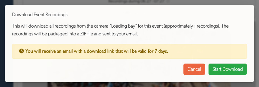 The cloud-backed event download confirmation
