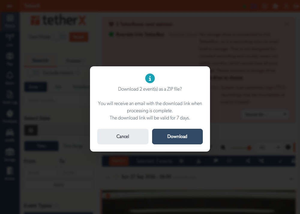 A cloud-backed download for two selected events