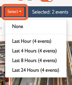 The default Select menu showing time periods and event counts