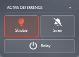 Compact Live View toggles showing Strobe On, Siren Off and Relay Off
