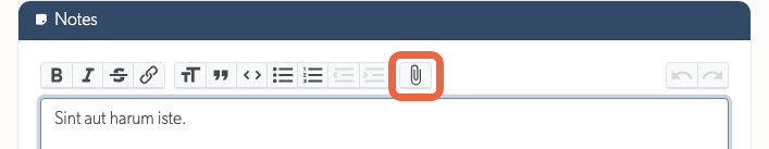 Notes editor toolbar with attach button highlighted