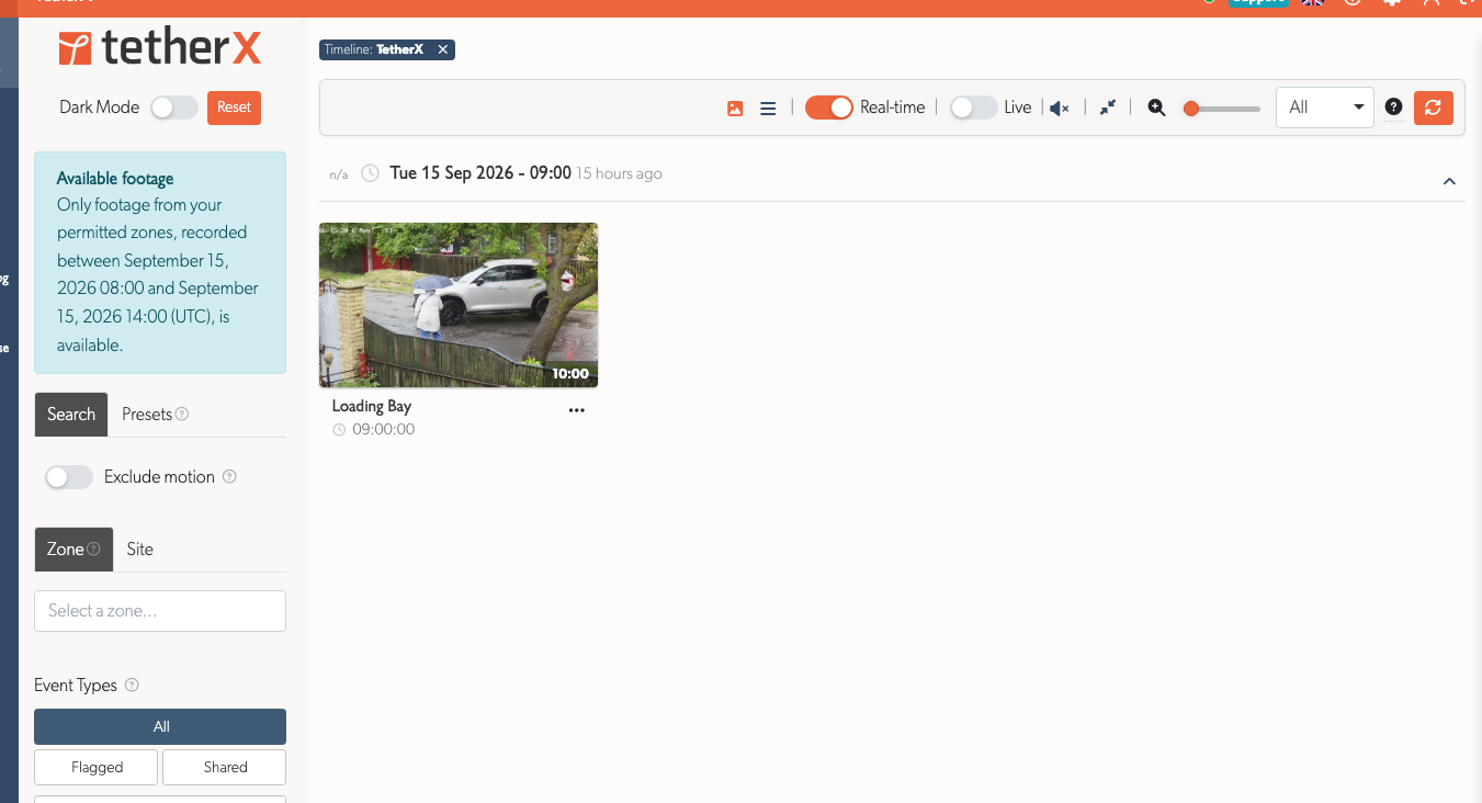 Events and the filter for a time-limited user, without date and time controls