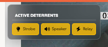 The deterrent buttons on a live view tile: white light, speaker and alarm relay