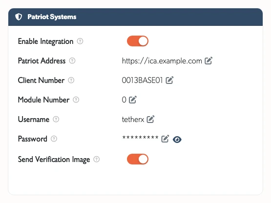 The Patriot Systems tab on a site, with the connection details a control room provides